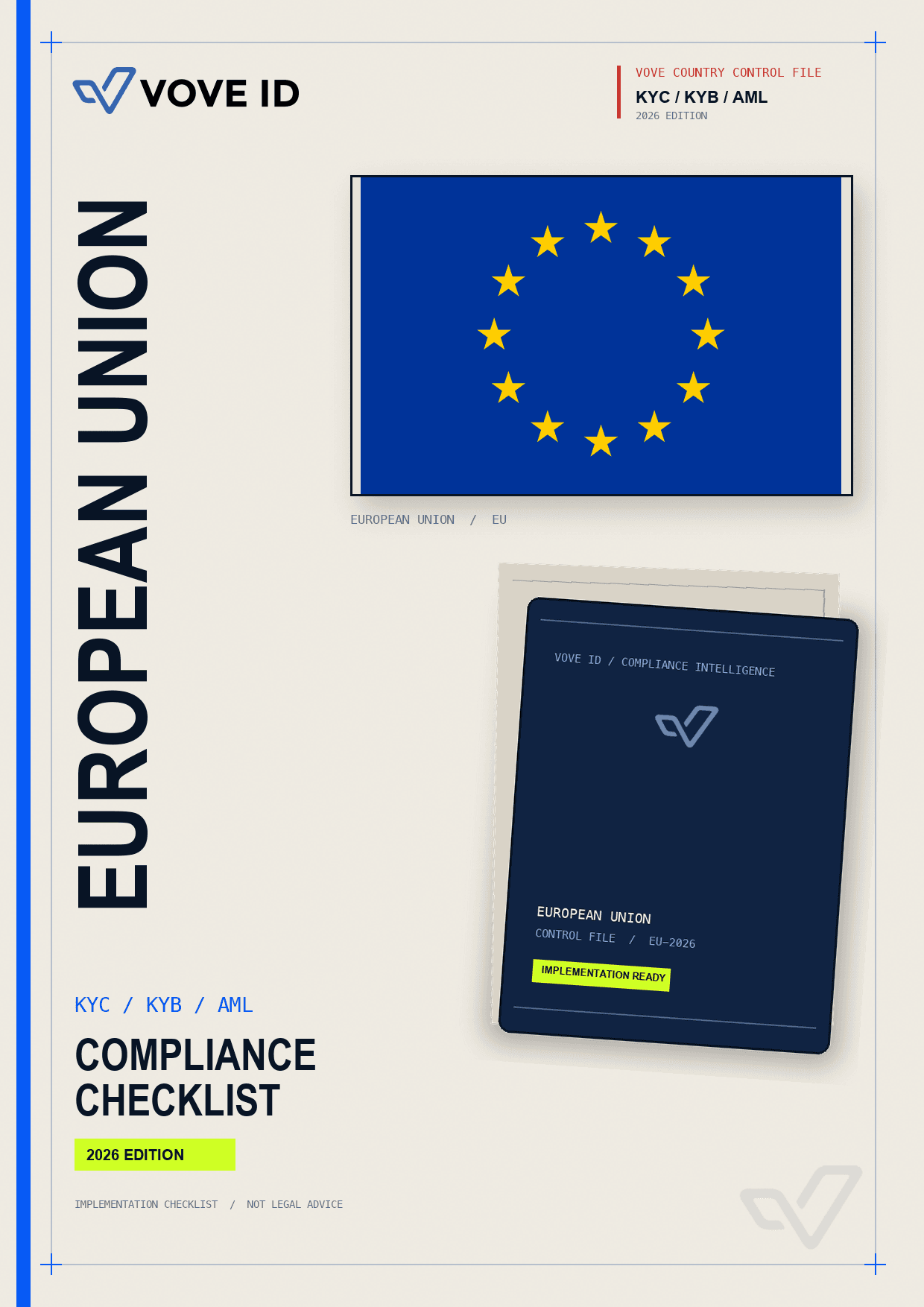 European Union KYC, KYB and AML compliance checklist cover