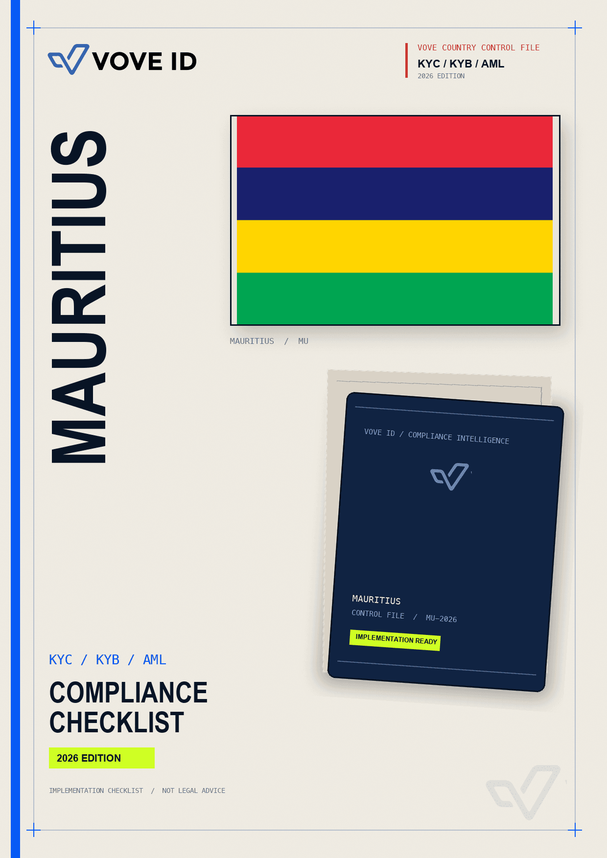 Mauritius KYC, KYB and AML compliance checklist cover