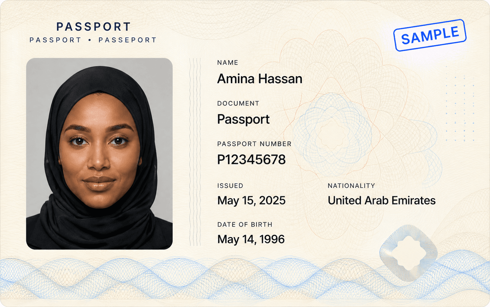 Fictional sample employee passport
