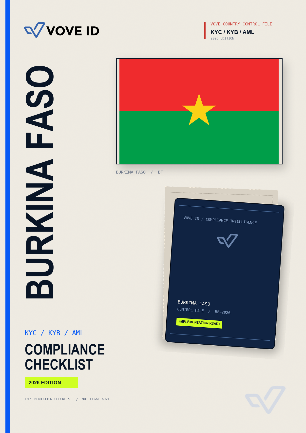Cover of the VOVE ID Burkina Faso KYC, KYB and AML compliance checklist