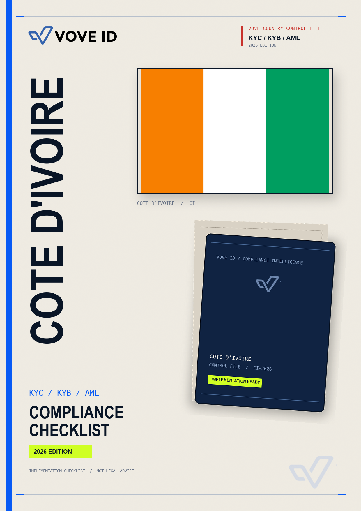 Cover of the VOVE ID Côte d’Ivoire KYC, KYB and AML compliance checklist