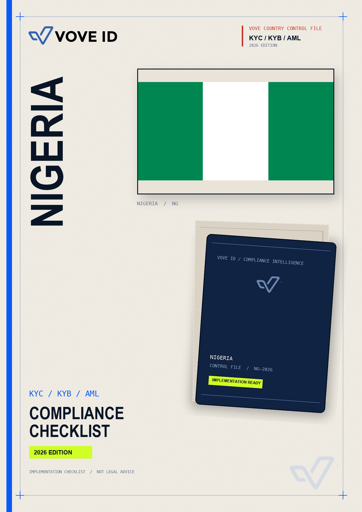 Couverture de la checklist VOVE ID KYC, KYB et AML pour Nigeria